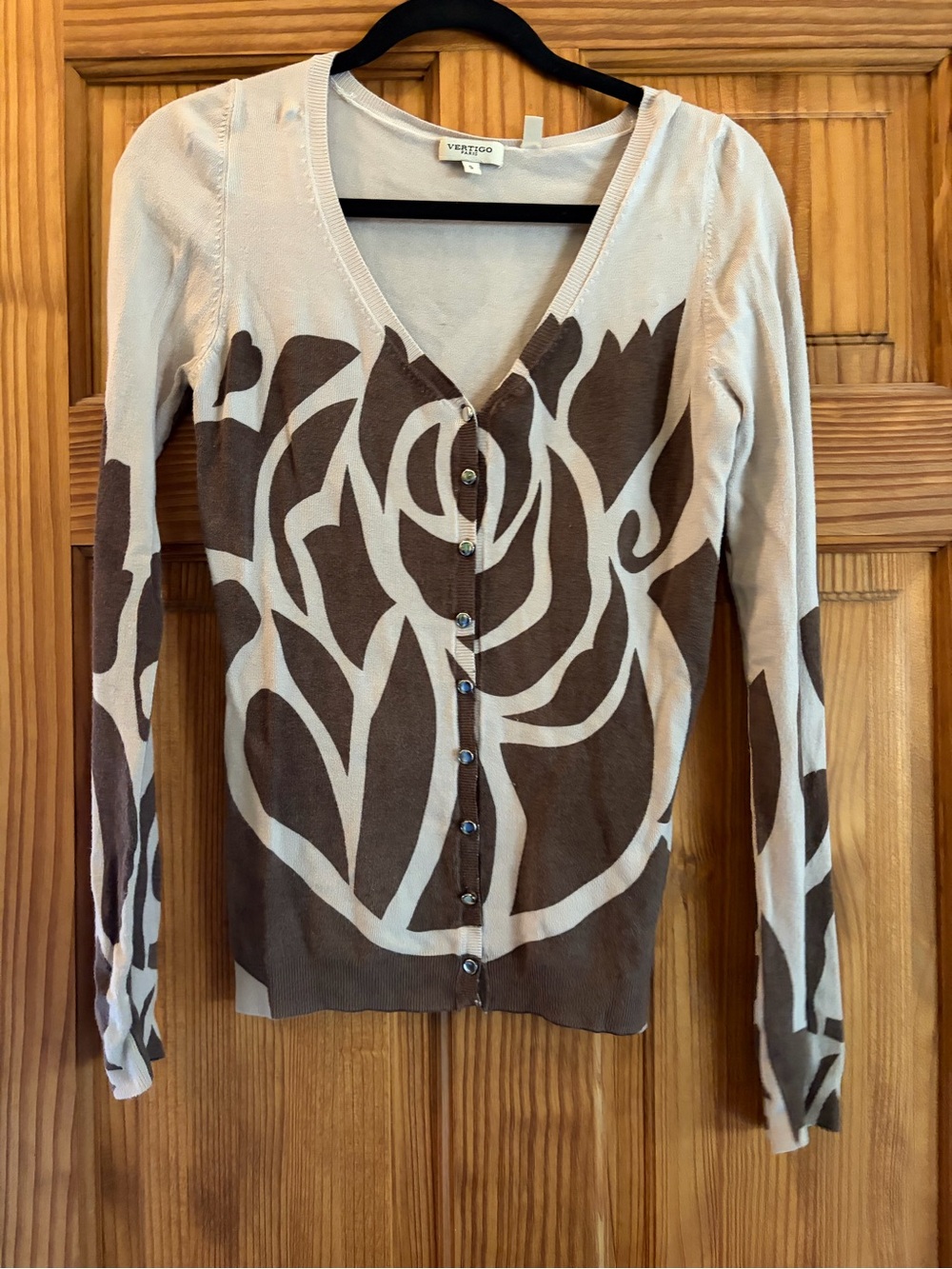 Vertigo Paris Brown & Cream Floral V-Neck Button Cardigan